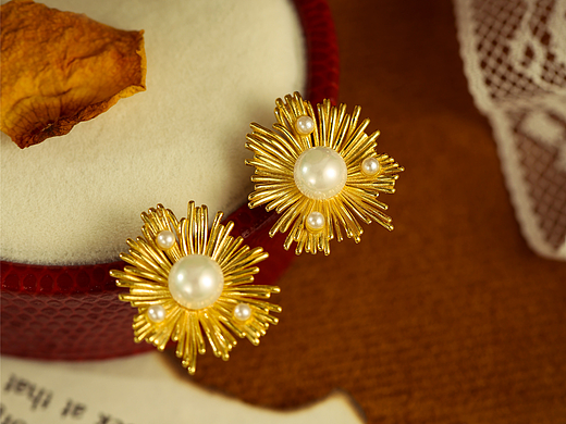 法式复古项链珍珠饰品耳钉场景图静物图