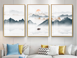 抽象意境水墨山水画客厅沙发新中式三联装饰画