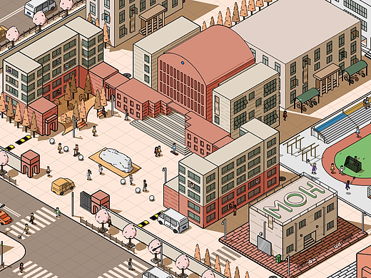 毕设 - 校园2.5D插画