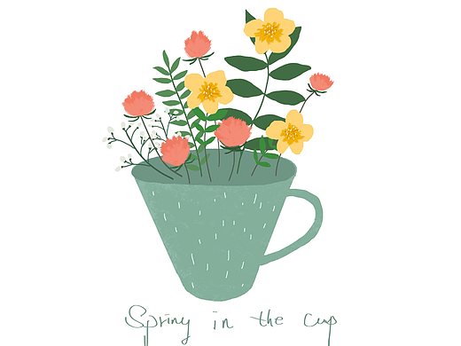 Spring in the cup 茶杯里的春天（个人主页-ZNTk3MjU4MDA=） - 创作习作 - 站酷设计师潘婷Painting原创素材 - 站酷ZCOOL