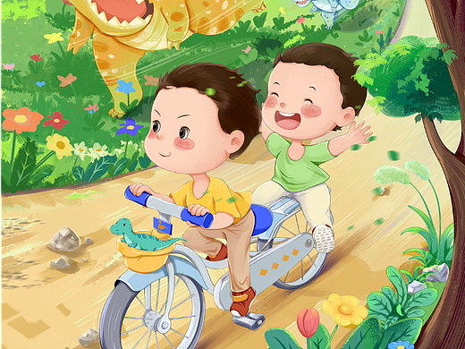 骑单车和恐龙赛跑