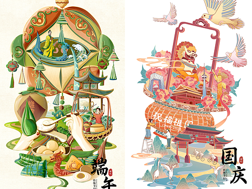 端午 国庆 | 国风传统节日插画 |   粽子包装礼盒设计