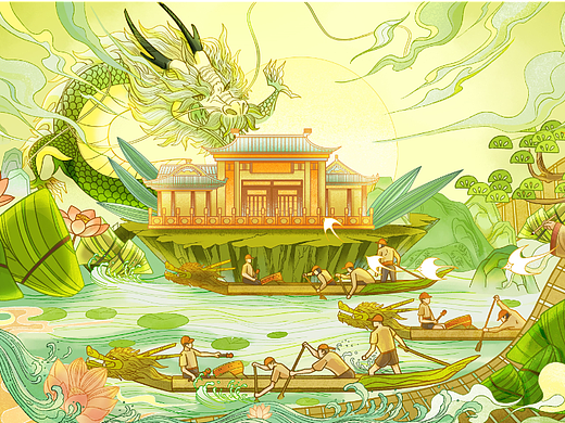 《端阳楼外楼》——端午节国潮商业插画