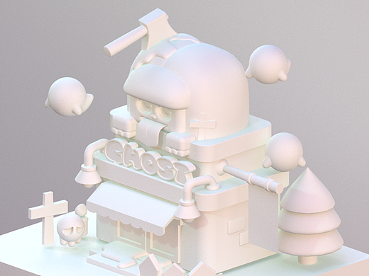 可爱中元节鬼屋 | C4D建模小动画