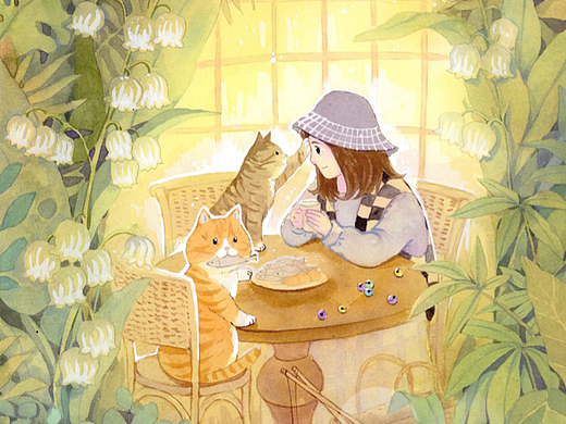 與貓咪的下午茶（個(gè)人主頁(yè)-ZNjM3MjI1MDQ=） - 兒童插畫(huà) - 站酷設(shè)計(jì)師馬豆子原創(chuàng)素材 - 站酷ZCOOL