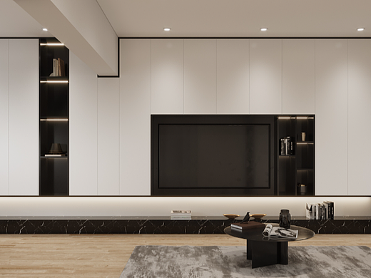 深圳如愿空间设计：极简黑白灰复式，最喜欢就是客厅