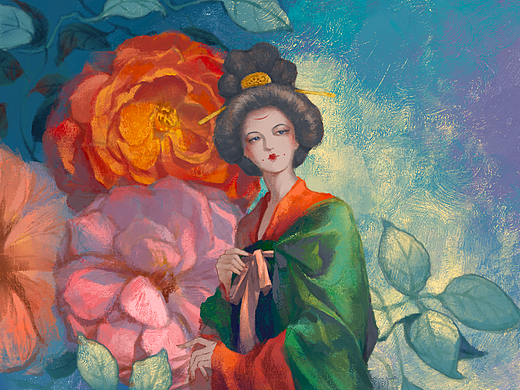 国潮油画肌理插画