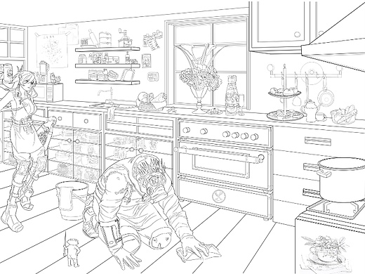 正在清扫厨房的开曼(CG美术基础)