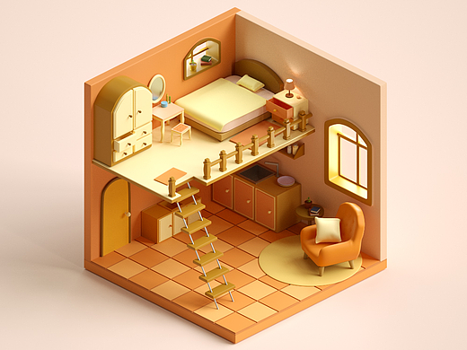 C4D小白作业2-可爱的小房间场景