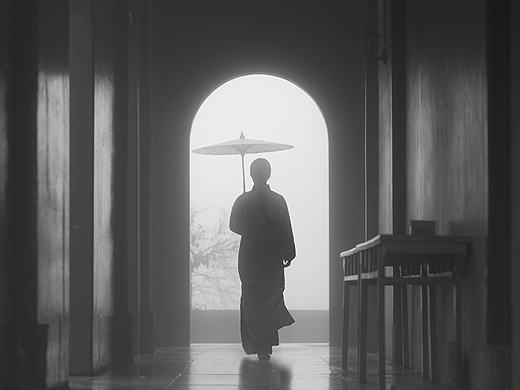 雨雾中的九华，只有背影