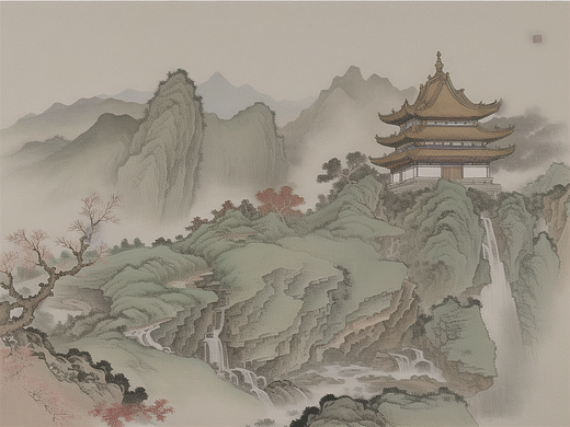 《山寺》（個人主頁-ZNjQ4NDIxMDg=） - AI作品 - 站酷設(shè)計師過路一只貓原創(chuàng)素材 - 站酷ZCOOL