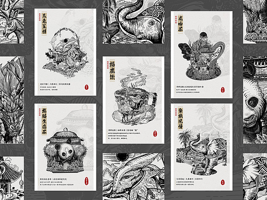 五福动物系列丨版画风格插画丨包装设计