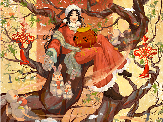 新春贺岁 笑口常开，兔兔来（个人主页-ZNjM0MjUzMTI=） - 商业插画 - 站酷设计师熬夜狸原创素材 - 站酷ZCOOL