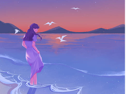 小女孩海边散步