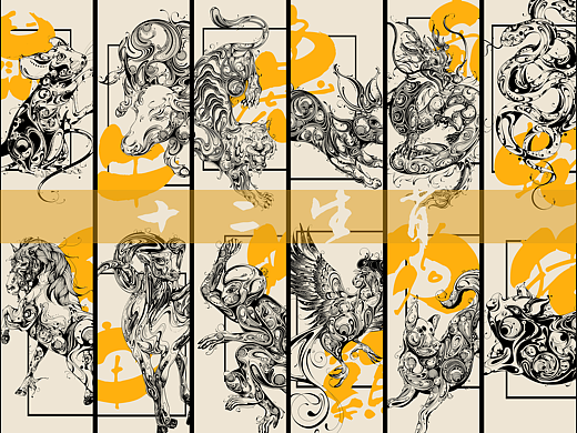 十二生肖合集 线性构成插画（个人主页-ZNjUzMTE2ODQ=） - 商业插画 - 站酷设计师kk奥利原创素材 - 站酷ZCOOL