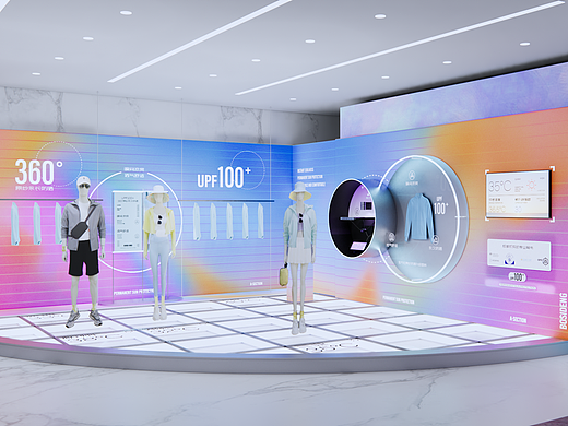 波司登体验店-夏季骄阳防晒系列橱窗中岛边场设计