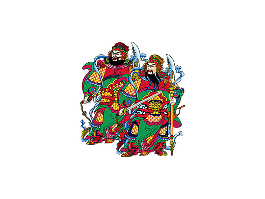 门神秦叔宝尉迟恭新年贺岁天神新春插画