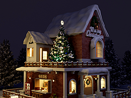 C4D圣誕氛圍房子場(chǎng)景 