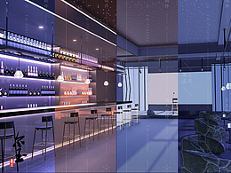 酒吧室内室外-场景插画
