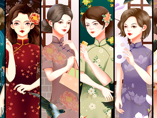 民国风旗袍女性插画