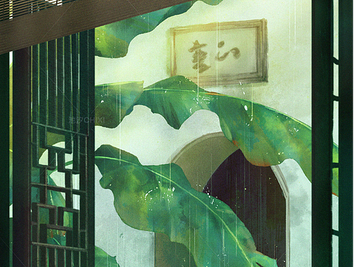 雨打芭蕉（個人主頁-ZNjI3MDI4NTY=） - 商業(yè)插畫 - 站酷設(shè)計師池汐CX原創(chuàng)素材 - 站酷ZCOOL