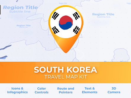 AE模板|韩国旅游地图国际新闻路线标记工具包动态动画