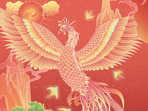 国风插画——瑞兽凤凰
