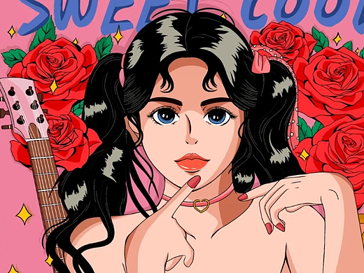 玫瑰酷女孩插画