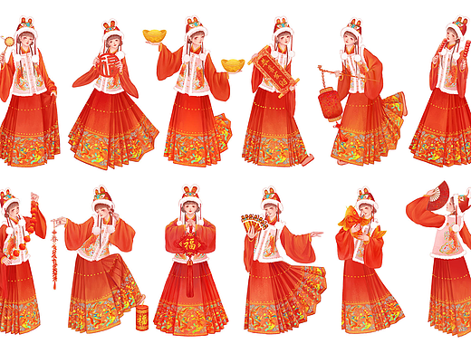 新年古风少女庆祝系列（个人主页-ZNjIwNDM2MzI=） - 商业插画 - 站酷设计师卡乐筠原创素材 - 站酷ZCOOL