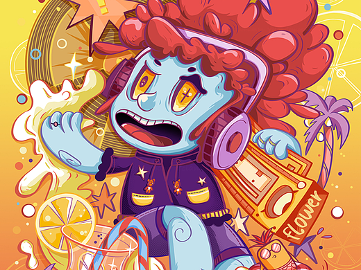 夏日冲浪｜国潮海报风插画 7月练习