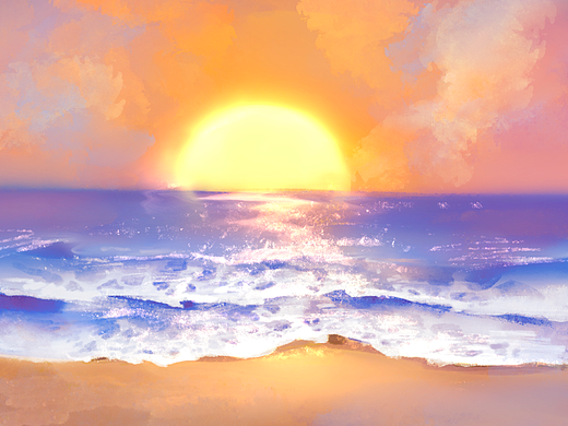 夕阳海边