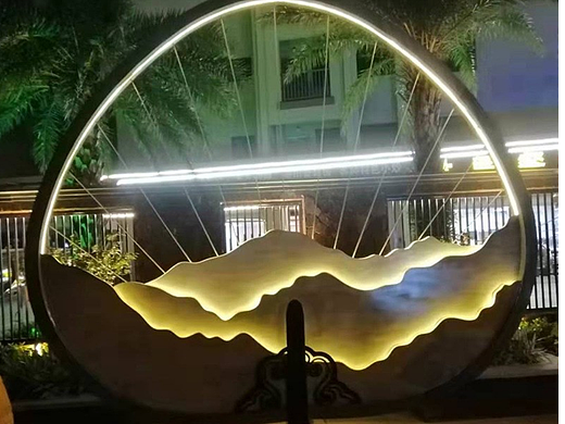 地产旅游网红打卡不锈钢假山雕塑金属烤漆灯光景观小品