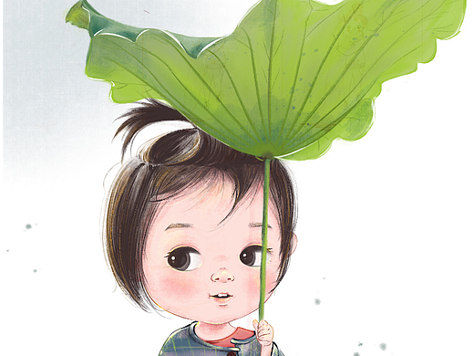 原创墨彩插画/荷叶系列-荷叶伞