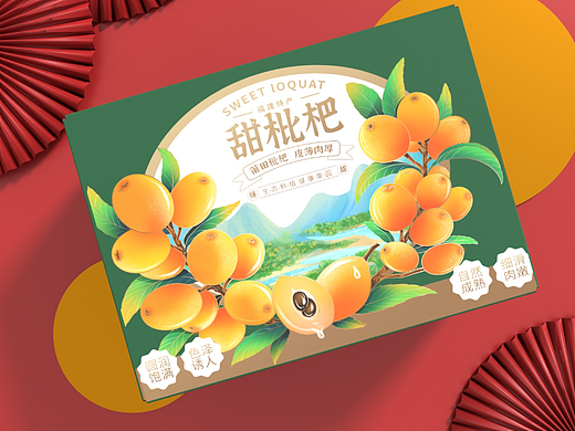 枇杷水果插画手绘包装设计