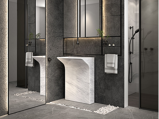 意大利卡拉拉白一体式柱盆