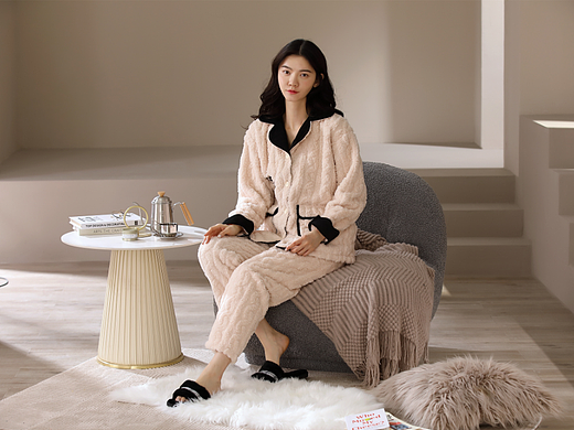 网批棉秋冬天全棉厚款大码外穿学生家居服套装/联盒