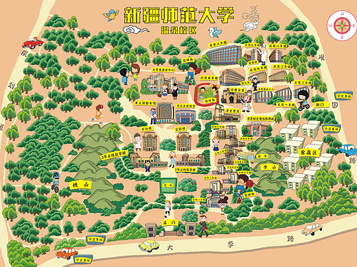 温泉校区的手绘地图——新疆师范大学