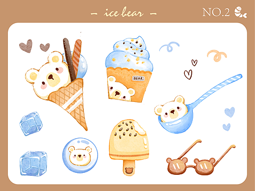 小熊冰淇淋卡通小插画（个人主页-ZNjIwMjQ0MTI=） - 儿童插画 - 站酷设计师奶油虾原创素材 - 站酷ZCOOL
