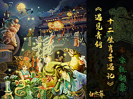 国风插画仿岩彩《遇见青铜之十二生肖奇遇记》云纹铜禁