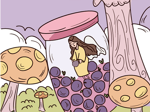 蘑菇下的小女孩（个人主页-ZNTkzMjI0MzI=） - 儿童插画 - 站酷设计师陌陌的mo陌原创素材 - 站酷ZCOOL