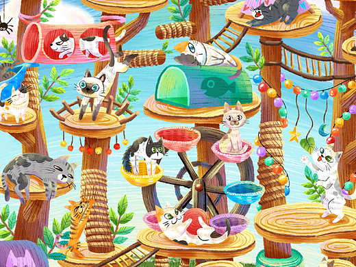 拼图插画《猫咪乐园》