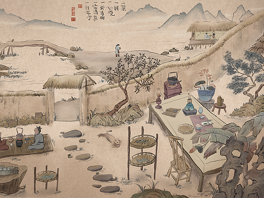 茶叶茶具包装插画（水墨画）