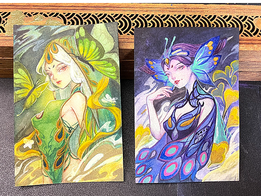 个人原创手绘小卡《蝶女》