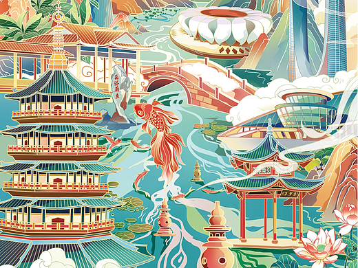 杭州城市文创插画设计