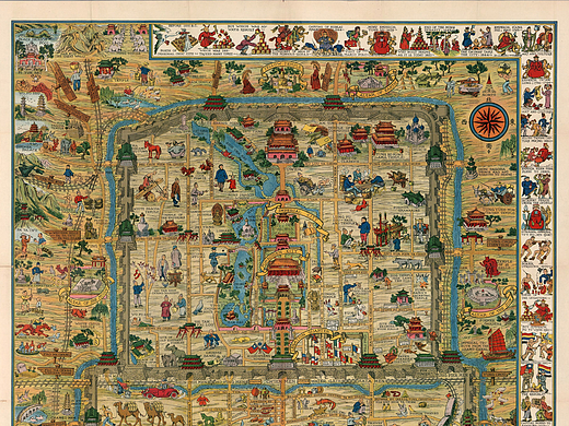 老北京文化复古北平历史手绘地图插画