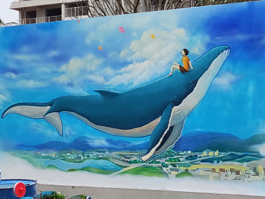 中海地产儿童区墙绘美化 / 线描墙绘 / 鲸鱼涂鸦壁画