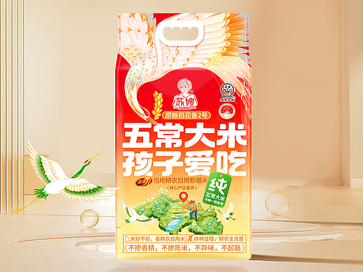 五常大米包装袋设计、插画风格包装设计、国潮包装设计