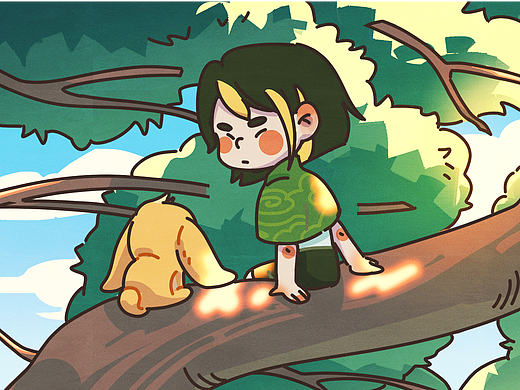 原创IP插画-小金毛与女孩