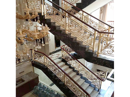 浮雕镂空扶新别墅18K金铜楼梯栏杆