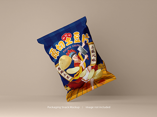 原创手绘薯片包装设计国潮风